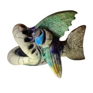 Vintage 1998’ Ross De La Garza Studio Raku Pottery Whimsical Fish